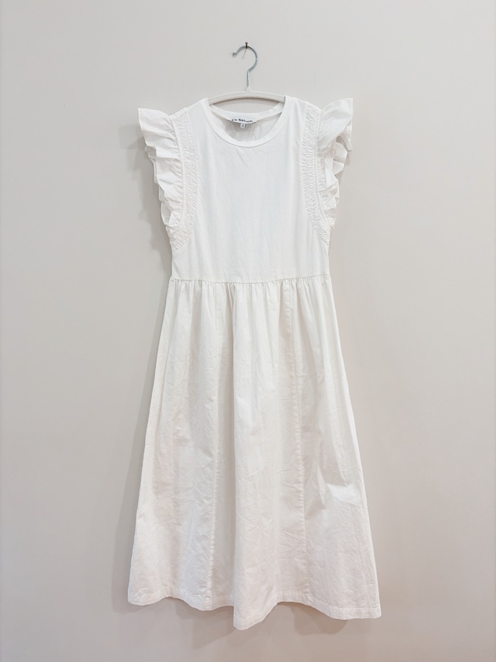 En Saison White Ruffle Sleeve Cotton Dress
